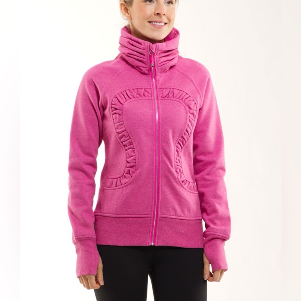 Sz 8 Lululemon Cuddle Up scuba full zip jacket sweatshirt heathered Paris pink